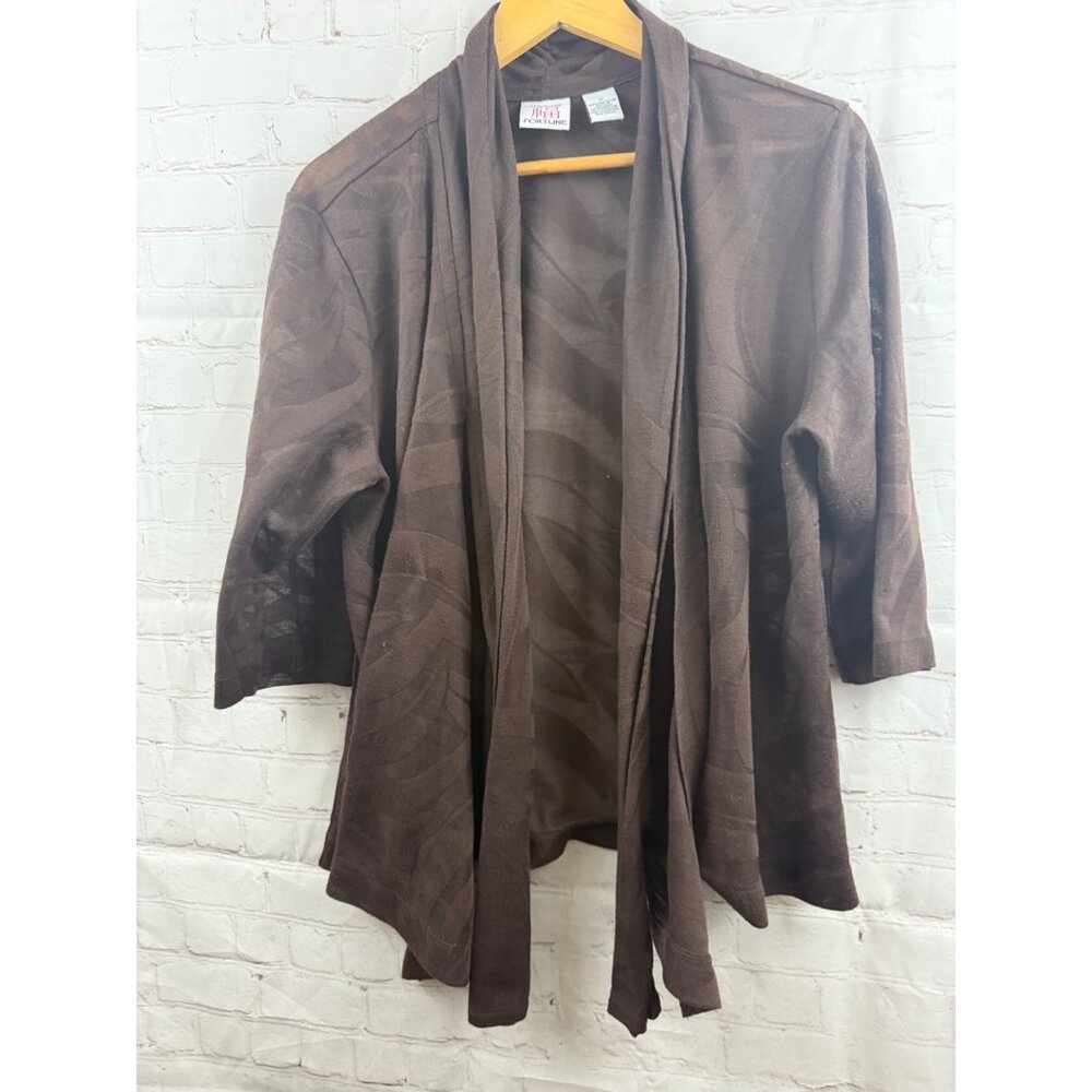 Good Fortune Cardigan Womens Size XL Brown Casual Open Front Neck Tie Sweater